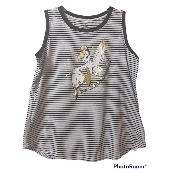 Disney Tinker Bell Multicolor Striped Sleeveless T-shrt, Women's Large - Picture 2 of 9